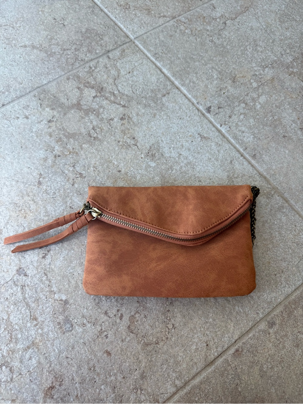 Women's Tan Zip Clutch